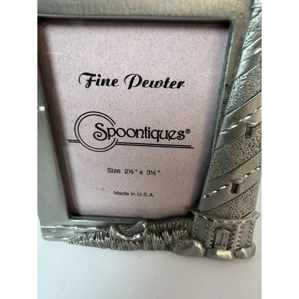 Spoontiques Pewter Picture‎ Frame USA Lighthouse Seagulls 2.5